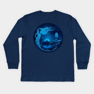 Blue Owl Woman Tree Kids Long Sleeve T-Shirt